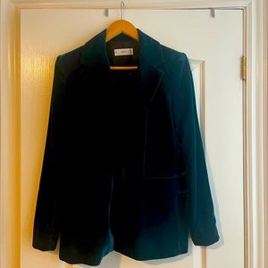 Green velvet blazer by Mango.